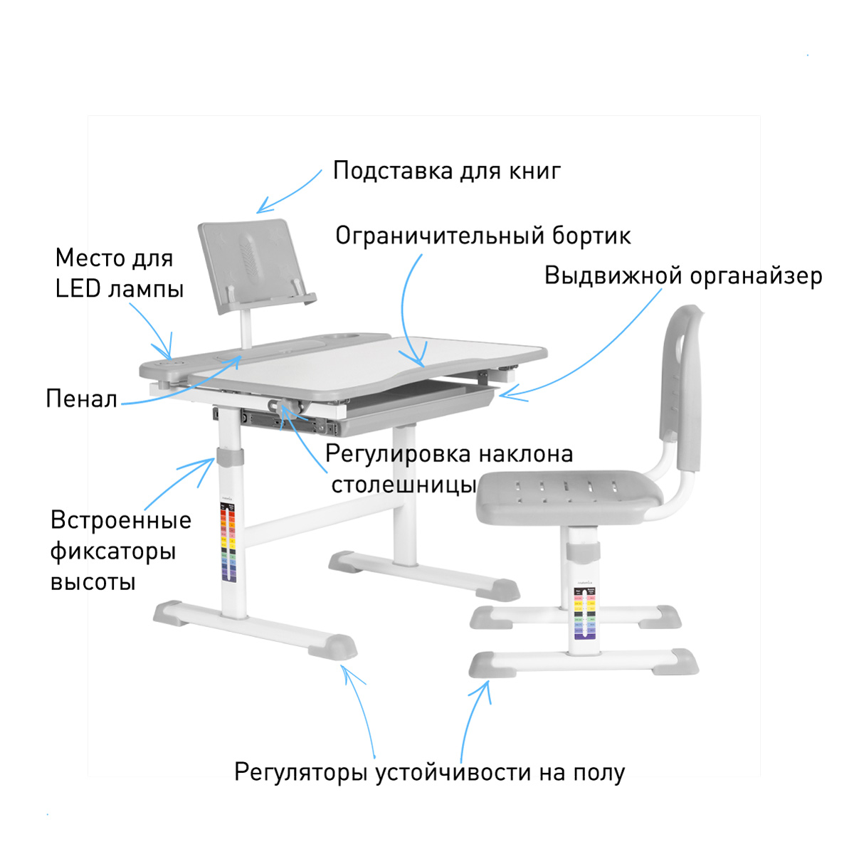 Комплект anatomica amata парта стул выдвижной ящик подставка светильник